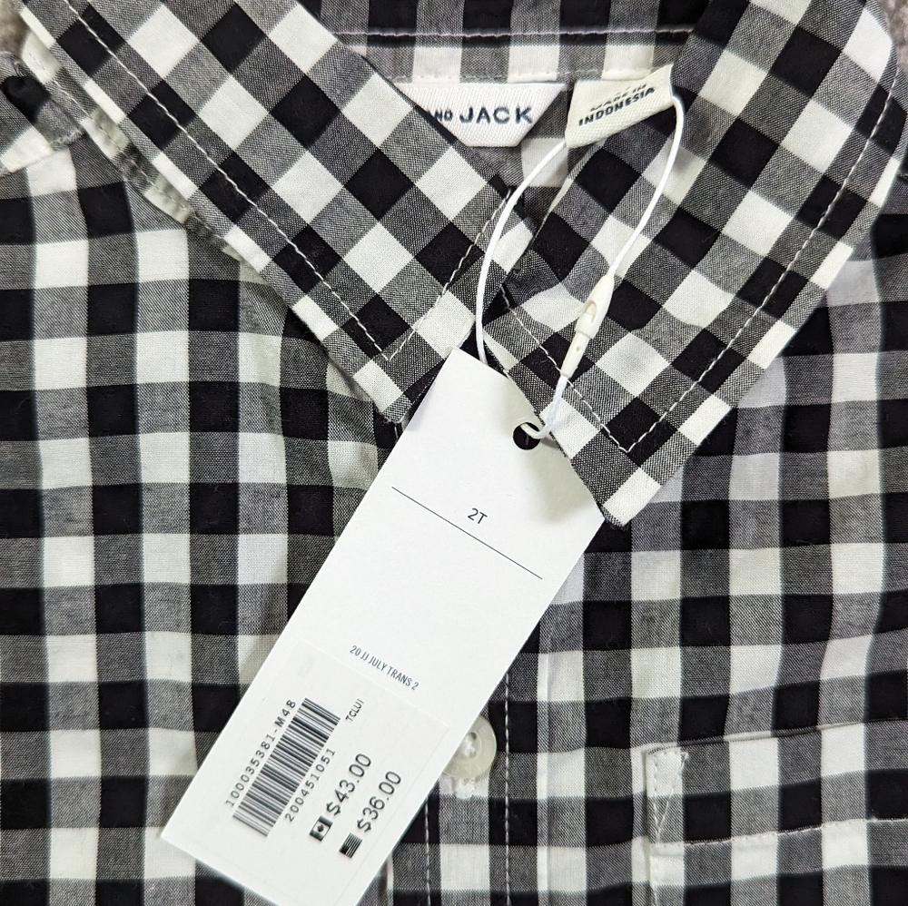 NWT Janie and Jack Long Sleeve Linen Collared Button Up Shirt, Black Gingham, 2T - Picture 3 of 6